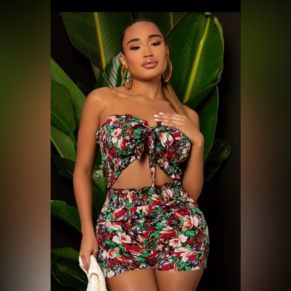 Floral Strapless Romper
